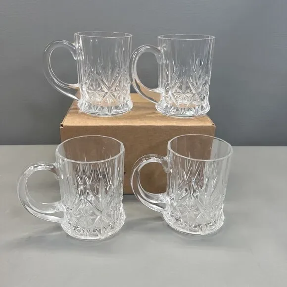 CRISTAL D'ARQUES DURAND Chantilly Taille Beaugency MUG Glass SET Coffee Set 4 - Picture 6 of 7